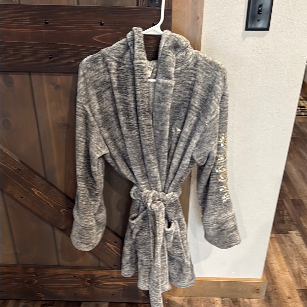 PINK Hooded Cozy Gray Plush Robe size XS